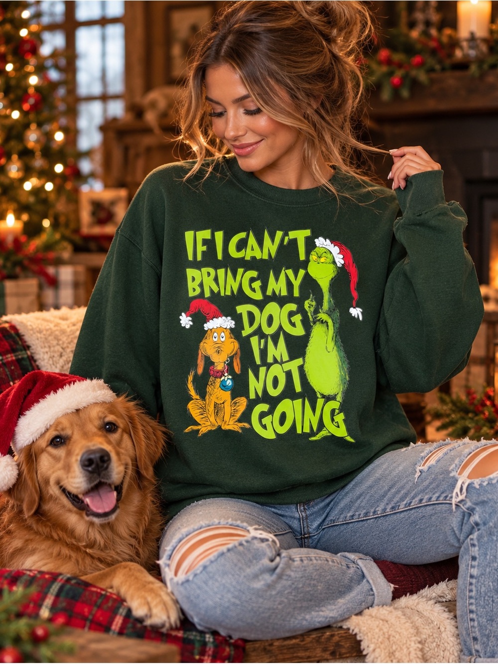 Grinch Max Christmas Sweatshirt Dog Lover Graphic Green Crewneck Large